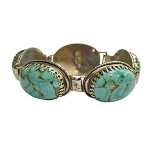 Vintage Whiting & Davis Turquoise Glass Cabochon Bracelet